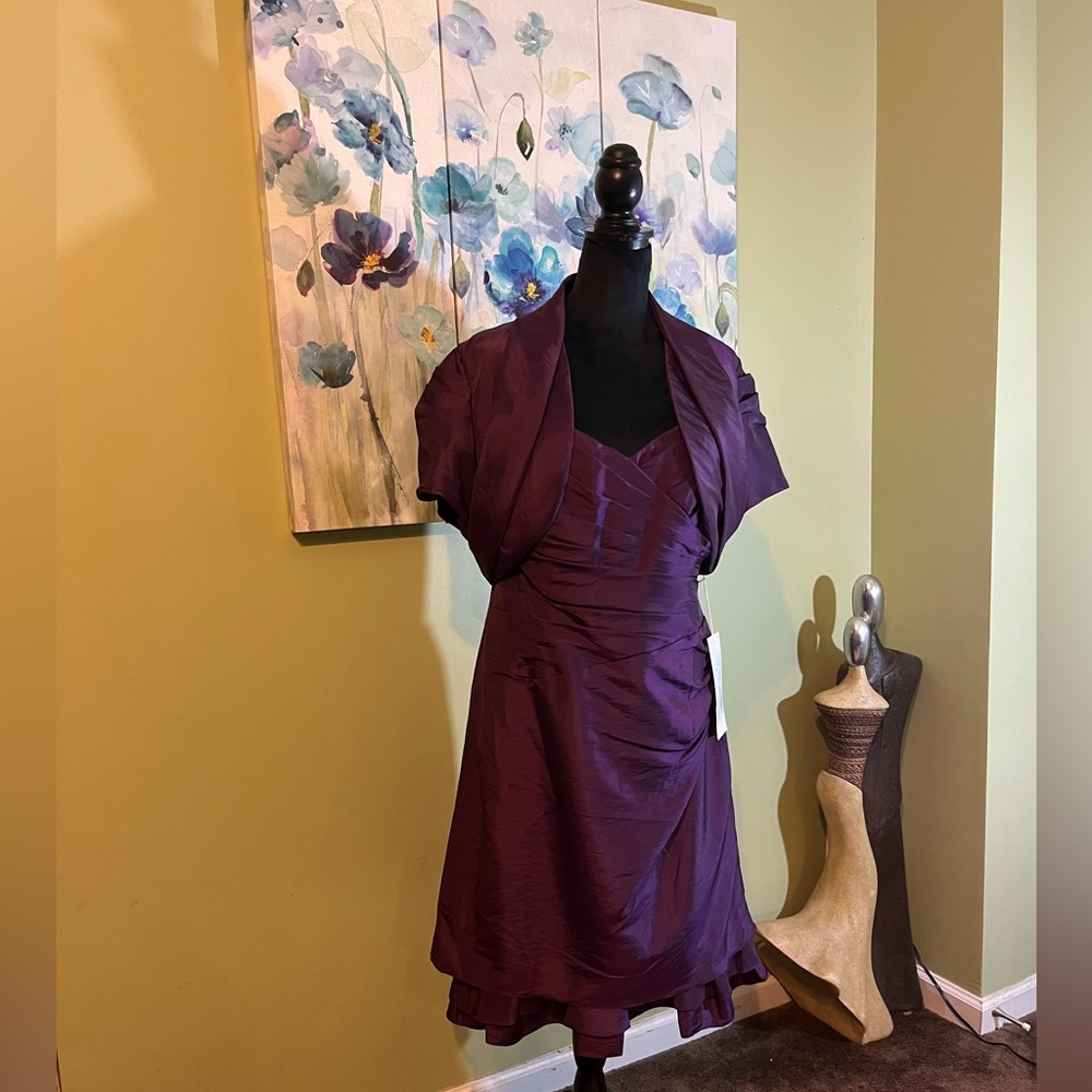 Eggplant Formal Knee Length Dress with Bolero Jacket By Jade Couture